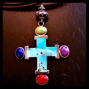 One of a Kind Turquoise Cross Boho Necklace
